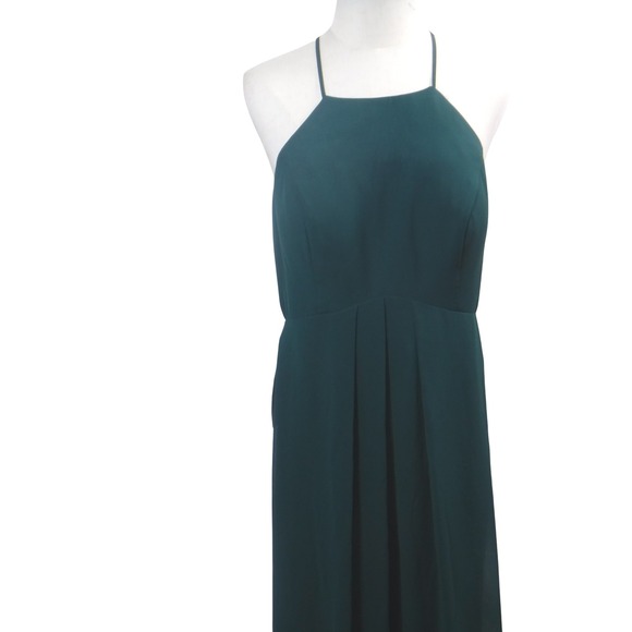 Azazie Sarah Pine Green Chiffon Halter Maxi Bridesmaid Dress A12 Formal NEW